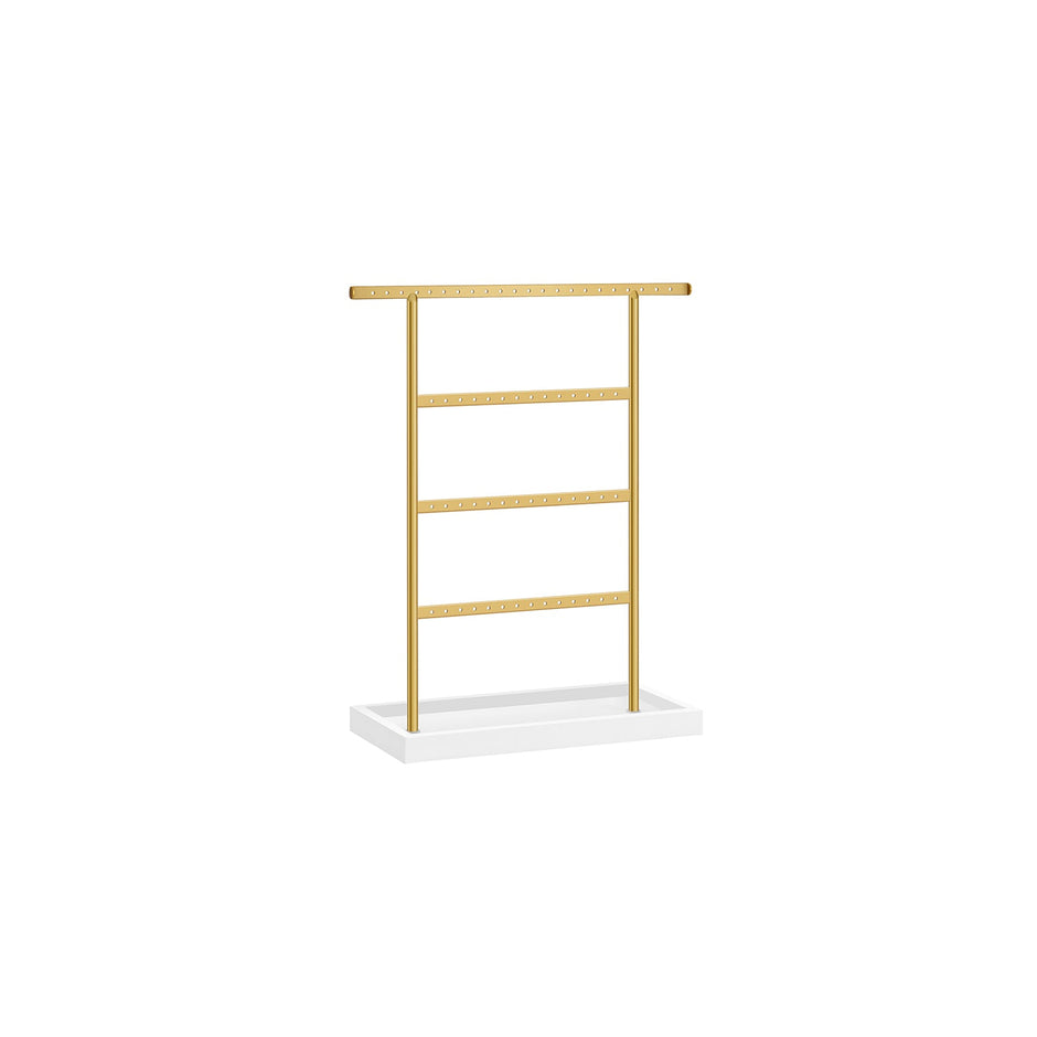 4-Tier Jewellery Stand – Metal – White and Gold – Includes Base Tray for Organizing Accessories