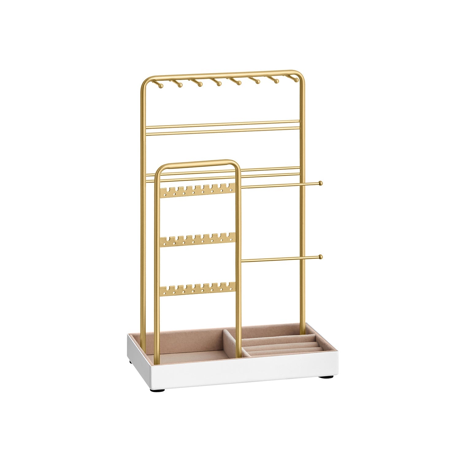Jewellery Display Stand – Metal Frame and Velvet Tray – Gold – Earring, Bracelet, and Necklace Holder