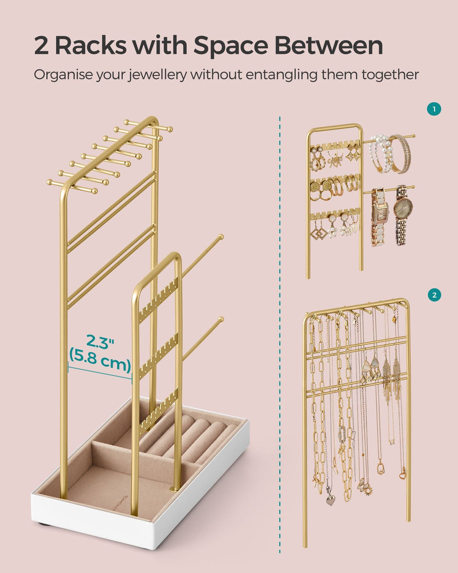 Jewellery Display Stand – Metal Frame and Velvet Tray – Gold – Earring, Bracelet, and Necklace Holder