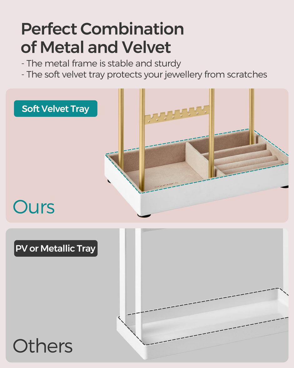 Jewellery Display Stand – Metal Frame and Velvet Tray – Gold – Earring, Bracelet, and Necklace Holder