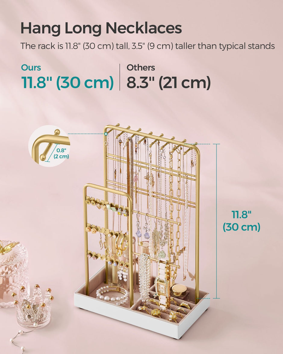 Jewellery Display Stand – Metal Frame and Velvet Tray – Gold – Earring, Bracelet, and Necklace Holder