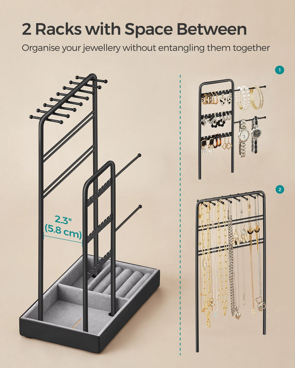 Jewellery Display Stand – Metal Frame – Velvet Tray – Multi-Functional Organiser for Earrings, Bracelets, and Necklaces