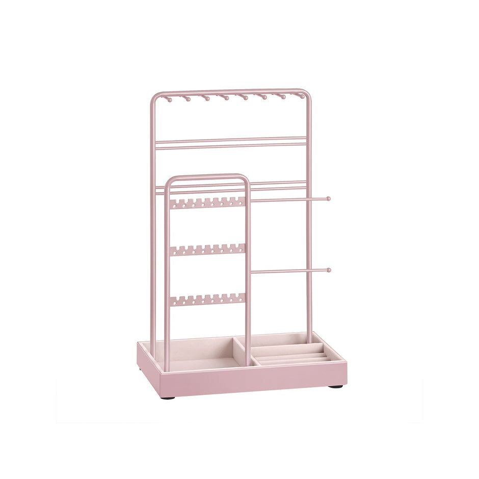 Jewellery Display Stand – Metal Frame – Jelly Pink – Velvet Tray and Multi-Holder Design