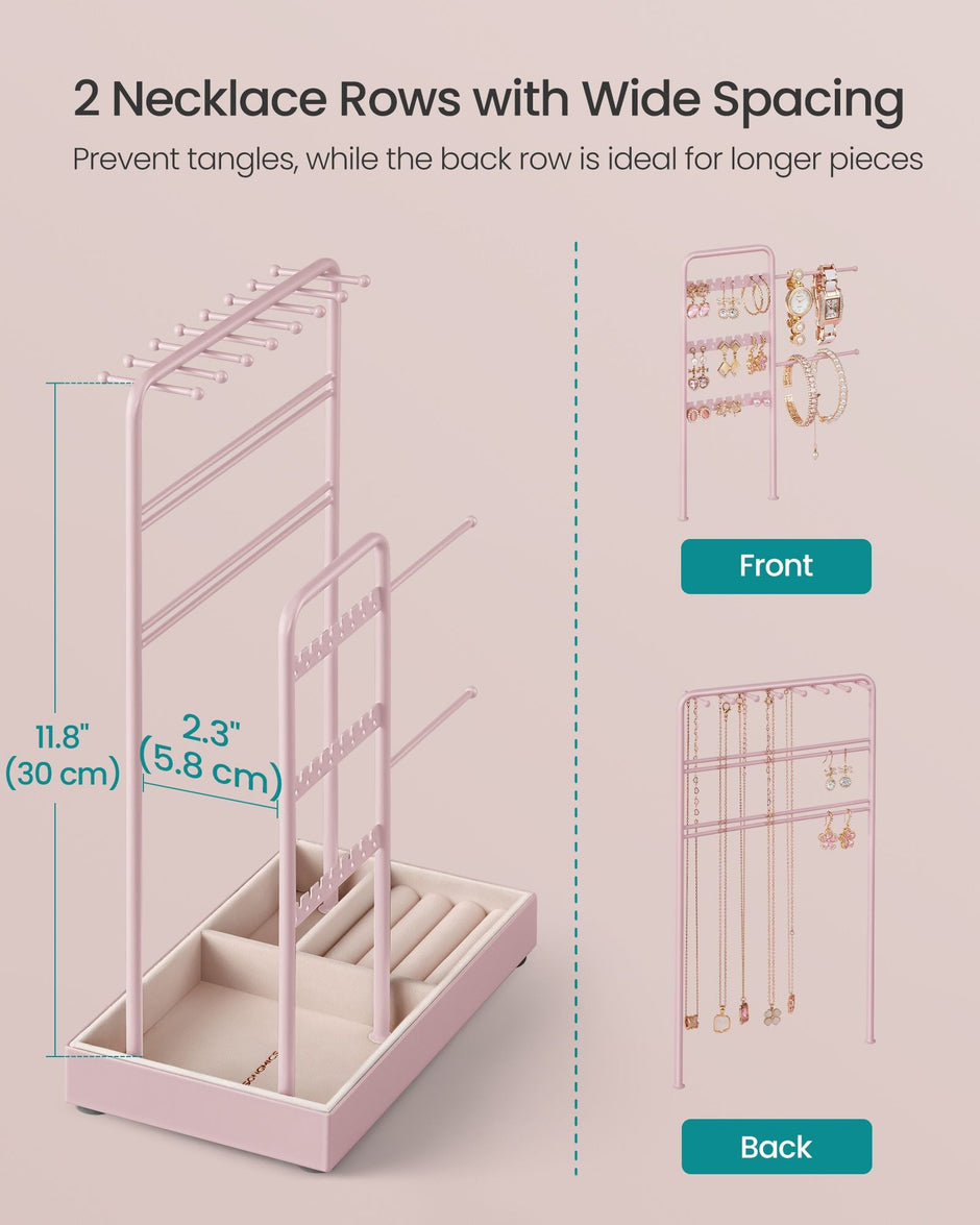 Jewellery Display Stand – Metal Frame – Jelly Pink – Velvet Tray and Multi-Holder Design