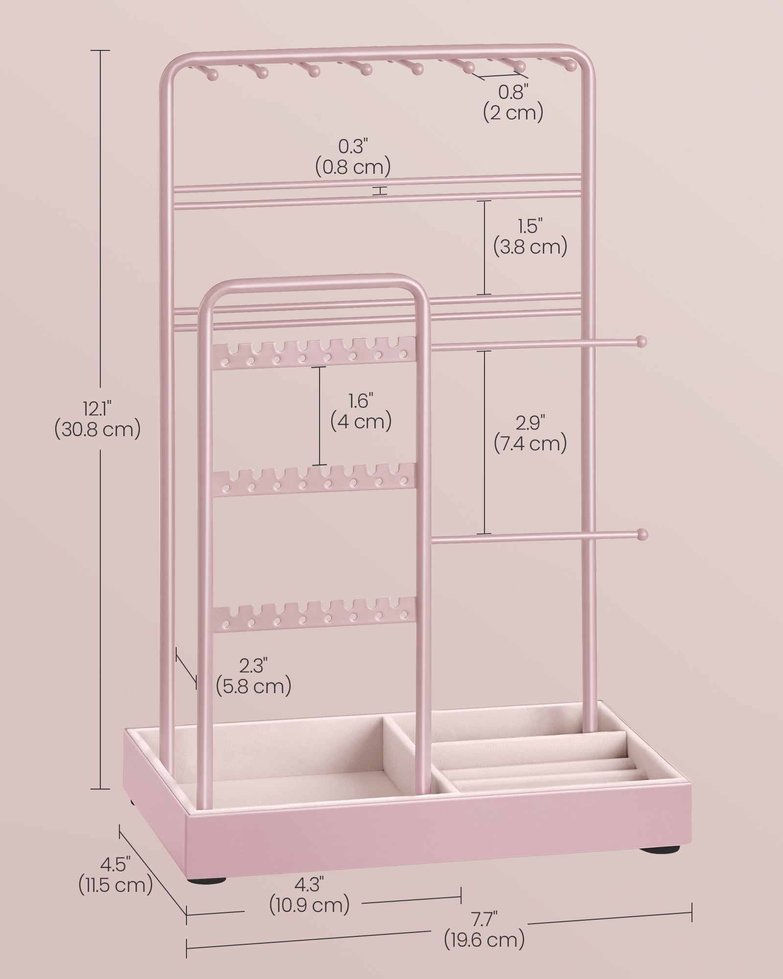 Jewellery Display Stand – Metal Frame – Jelly Pink – Velvet Tray and Multi-Holder Design