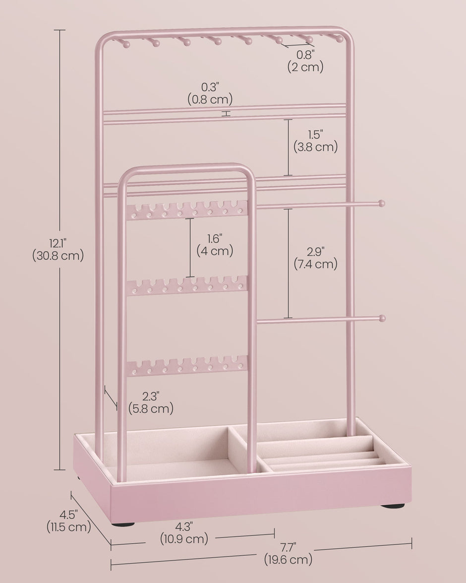 Jewellery Display Stand – Metal Frame – Jelly Pink – Velvet Tray and Multi-Holder Design