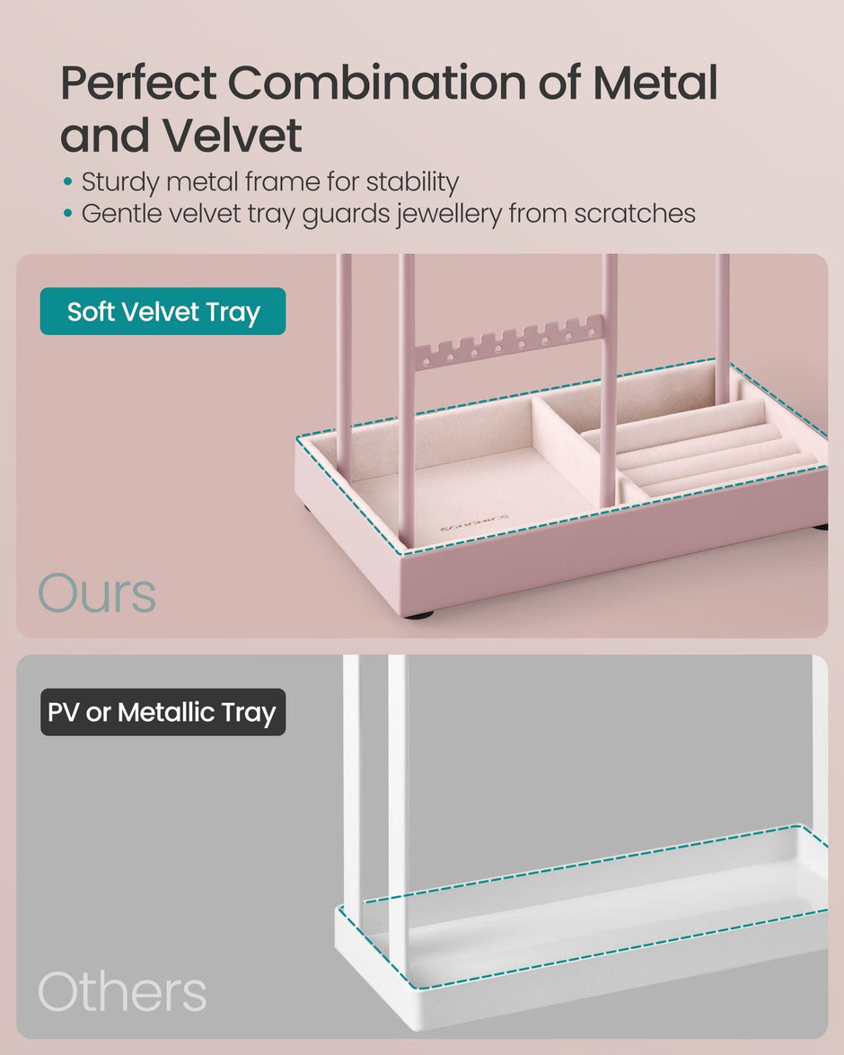Jewellery Display Stand – Metal Frame – Jelly Pink – Velvet Tray and Multi-Holder Design
