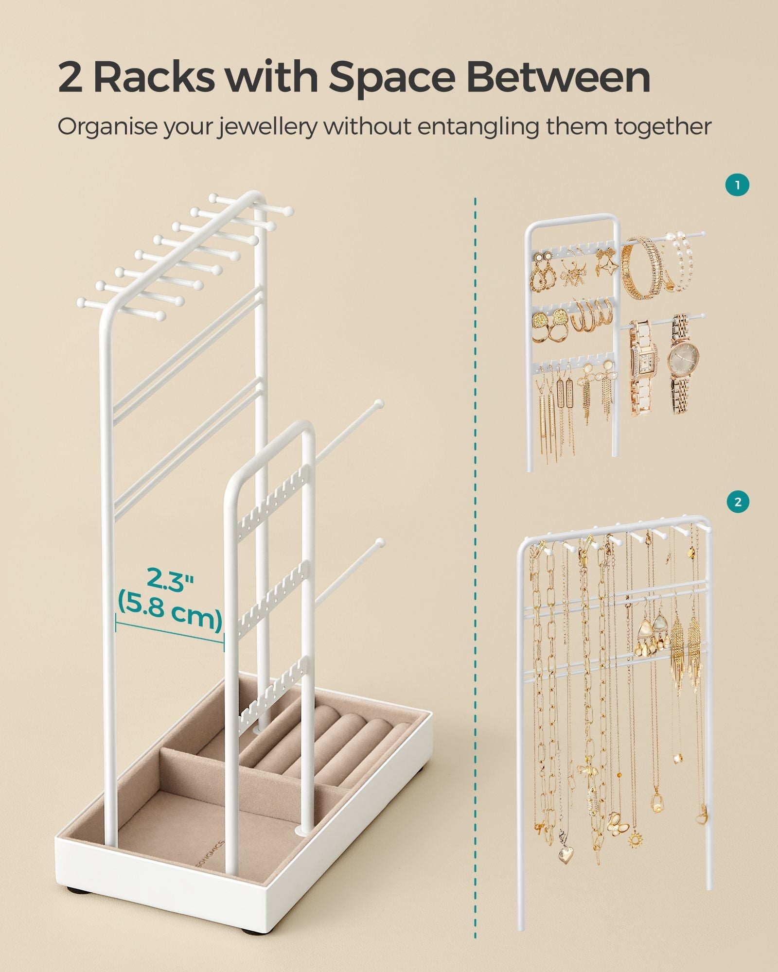 Jewellery Stand – Metal Frame and Velvet Tray – Black – Multi-Functional Organiser and Display for Earrings, Bracelets, and Necklaces