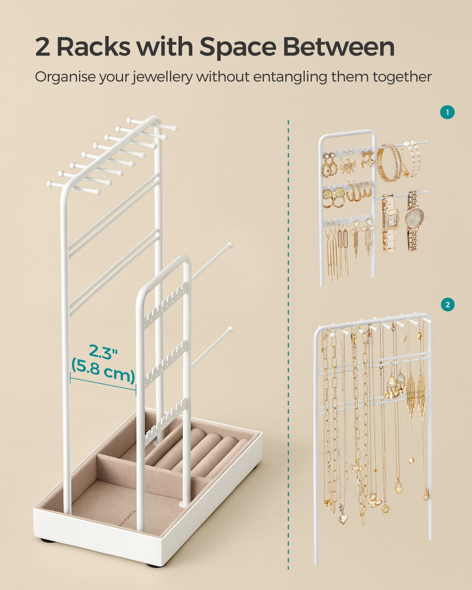 Jewellery Stand – Metal Frame and Velvet Tray – Black – Multi-Functional Organiser and Display for Earrings, Bracelets, and Necklaces