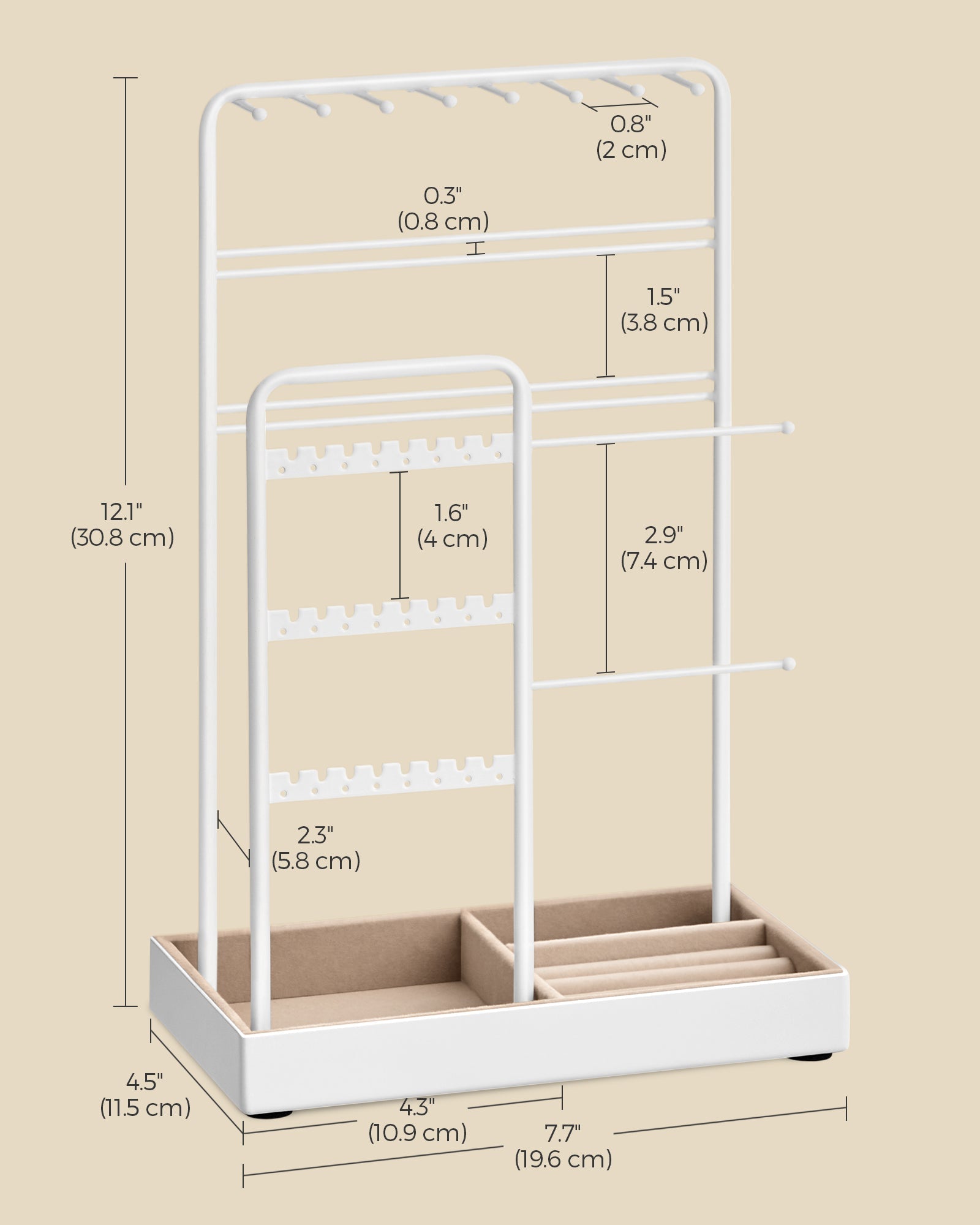 Jewellery Stand – Metal Frame and Velvet Tray – Black – Multi-Functional Organiser and Display for Earrings, Bracelets, and Necklaces