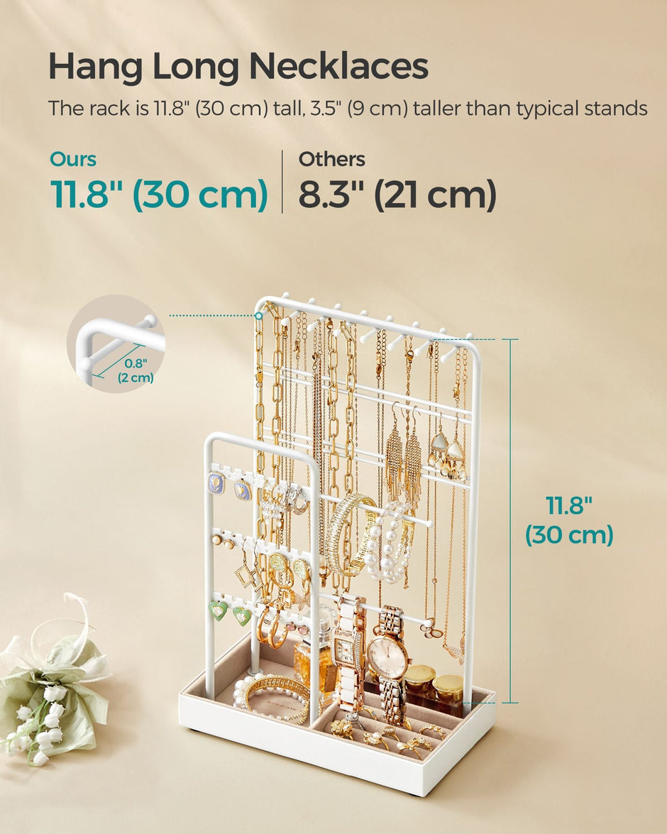 Jewellery Stand – Metal Frame and Velvet Tray – Black – Multi-Functional Organiser and Display for Earrings, Bracelets, and Necklaces