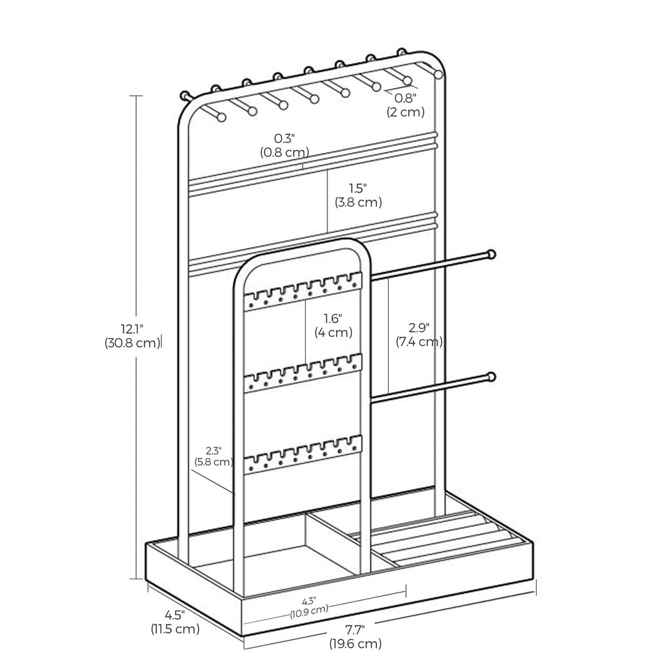 Jewelry Organizer – Metal – Clear – Multi-Functional Display Stand with Velvet Tray