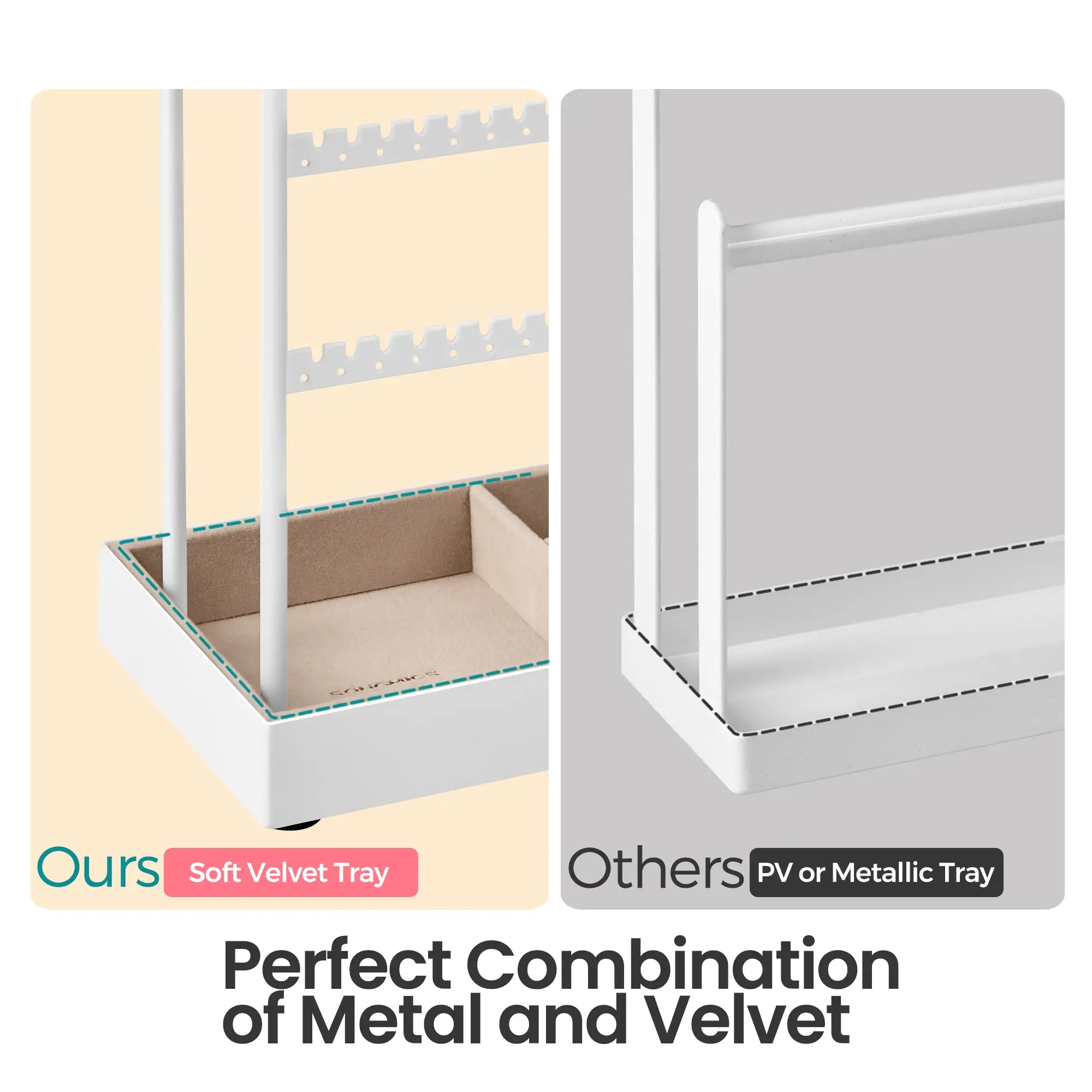 Jewelry Organizer – Metal – Clear – Multi-Functional Display Stand with Velvet Tray