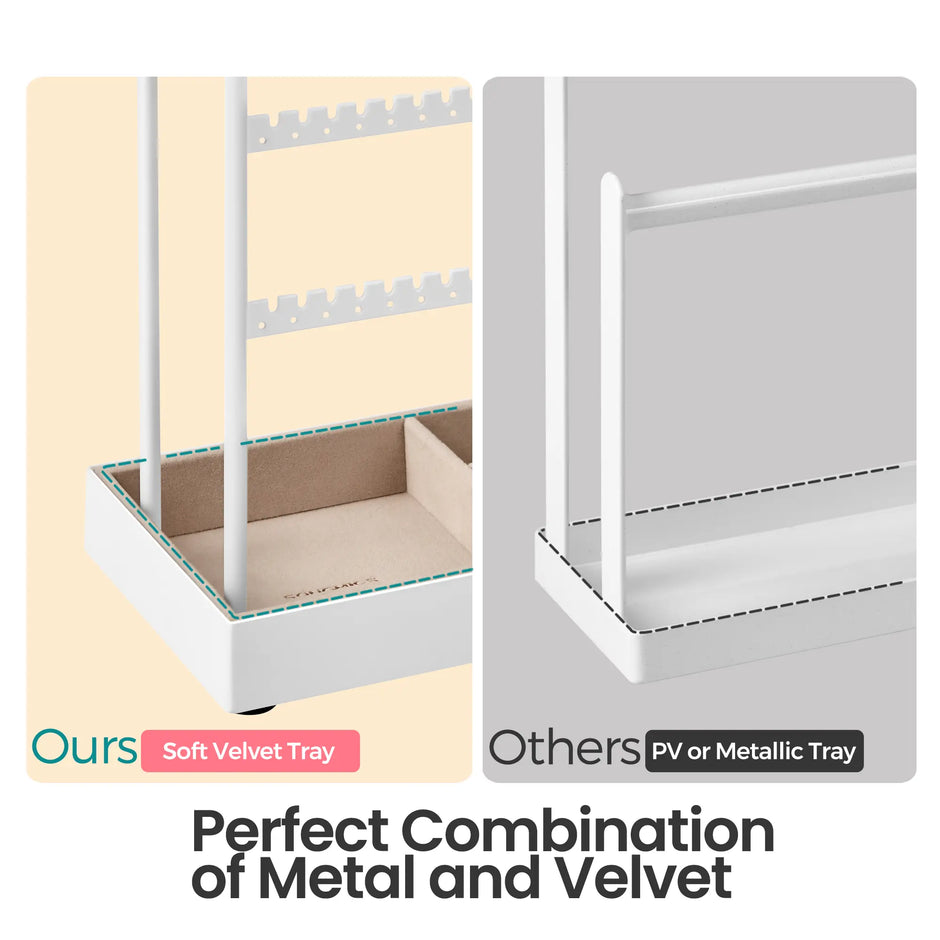 Jewelry Organizer – Metal – Clear – Multi-Functional Display Stand with Velvet Tray