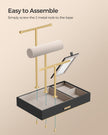 Jewellery Display Stand – Metal – Black – Includes Mirror and Multi-Functional Holders for Earrings, Bracelets, Necklaces, and Rings