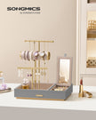 Jewellery Stand – Metal – Dove Grey and Gold – Organiser with Mirror and Earring/Necklace Holders