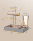 Jewellery Stand – Metal – Dove Grey and Gold – Organiser with Mirror and Earring/Necklace Holders