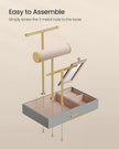 Jewellery Stand – Metal – Dove Grey and Gold – Organiser with Mirror and Earring/Necklace Holders