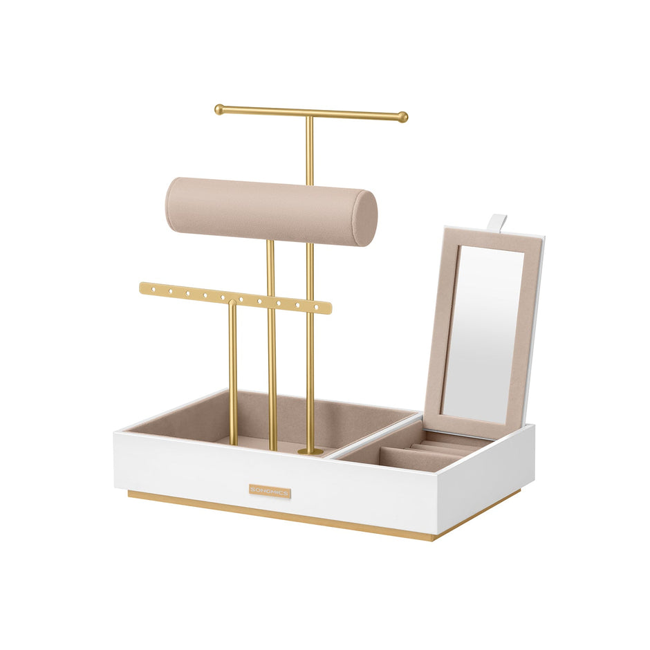 Jewellery Display Stand – Metal – Black – Includes Mirror and Multi-Functional Holders for Earrings, Bracelets, Necklaces, and Rings