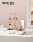 Jewellery Display Stand – Metal – Black – Includes Mirror and Multi-Functional Holders for Earrings, Bracelets, Necklaces, and Rings