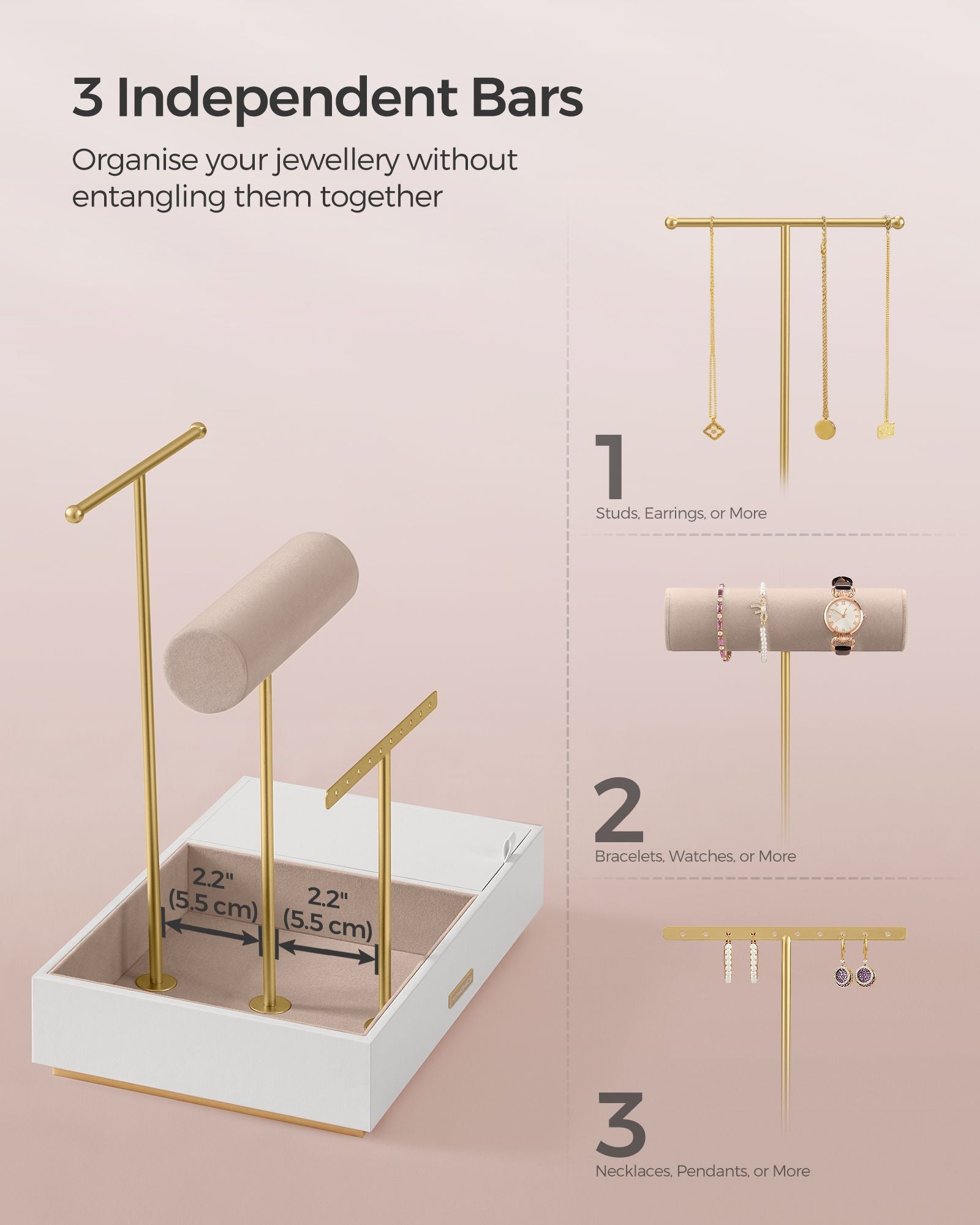 Jewellery Display Stand – Metal – Black – Includes Mirror and Multi-Functional Holders for Earrings, Bracelets, Necklaces, and Rings