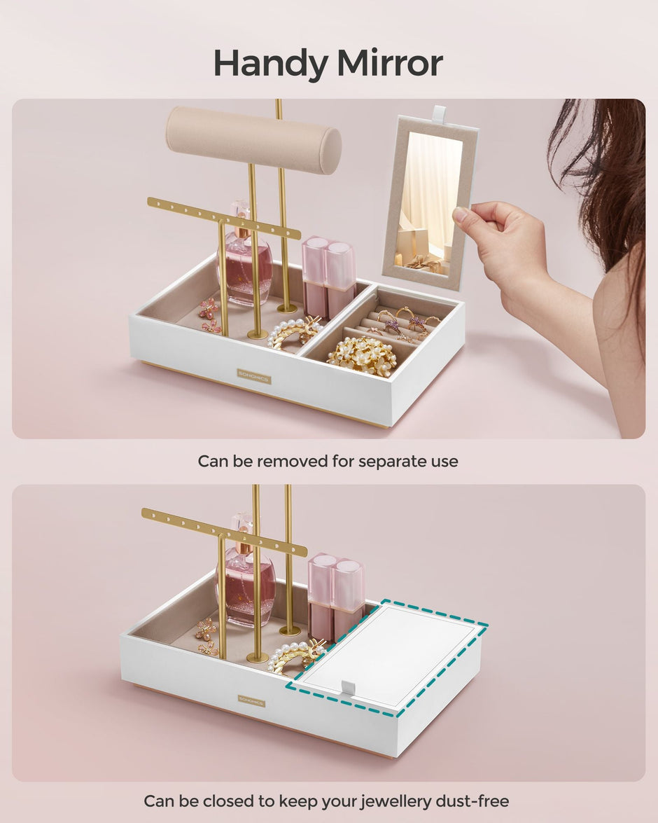 Jewellery Display Stand – Metal – Black – Includes Mirror and Multi-Functional Holders for Earrings, Bracelets, Necklaces, and Rings