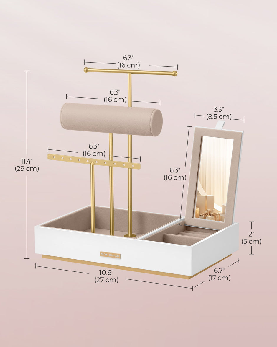 Jewellery Display Stand – Metal – Black – Includes Mirror and Multi-Functional Holders for Earrings, Bracelets, Necklaces, and Rings