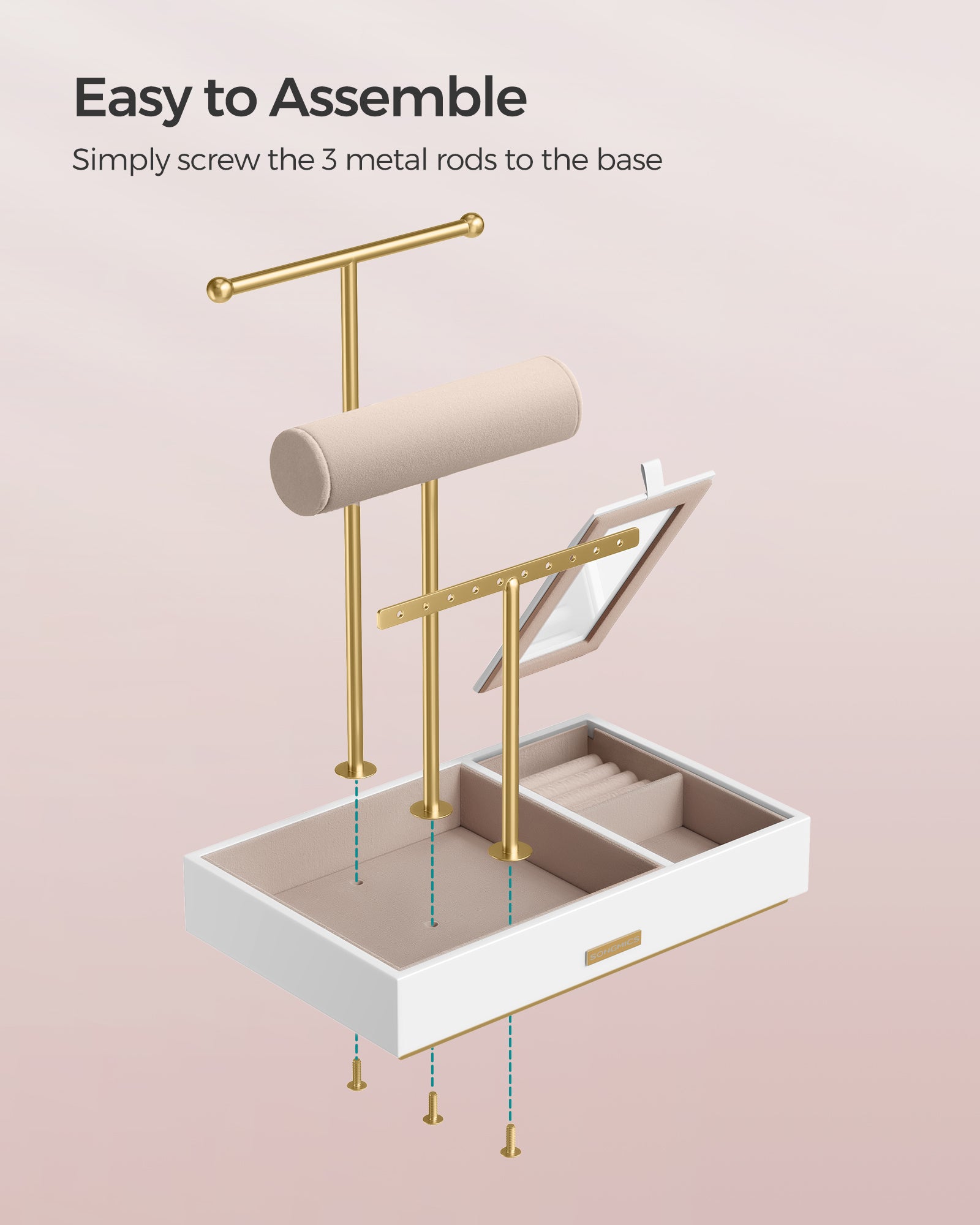 Jewellery Display Stand – Metal – Black – Includes Mirror and Multi-Functional Holders for Earrings, Bracelets, Necklaces, and Rings