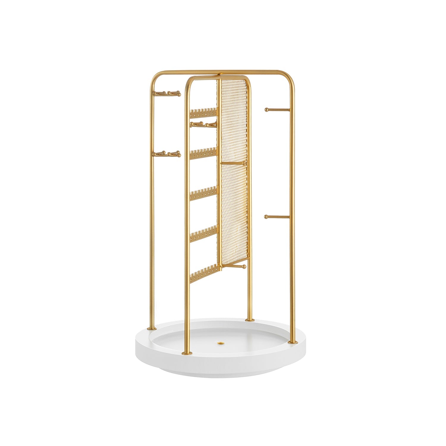 Rotating Jewellery Stand – Metal – Champagne Gold – 4 Independent Sections with Bottom Tray