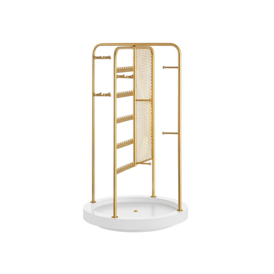 Rotating Jewellery Stand – Metal – Champagne Gold – 4 Independent Sections with Bottom Tray
