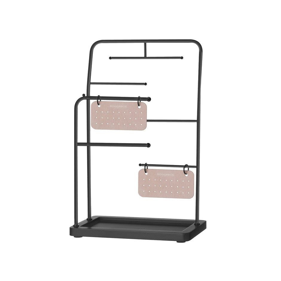 Jewellery Stand – Metal – Ink Black – 6 Hanging Rods and 2 Earring Boards