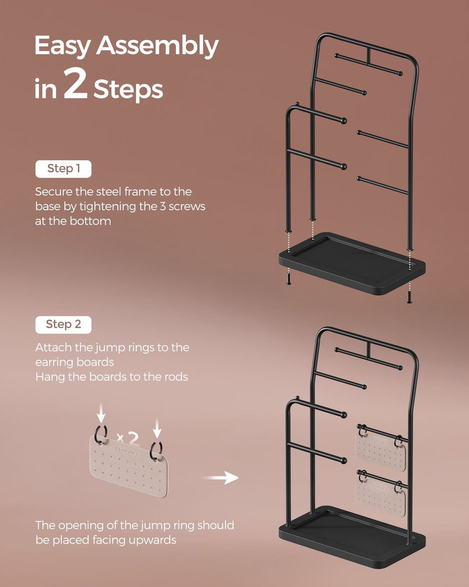 Jewellery Stand – Metal – Ink Black – 6 Hanging Rods and 2 Earring Boards