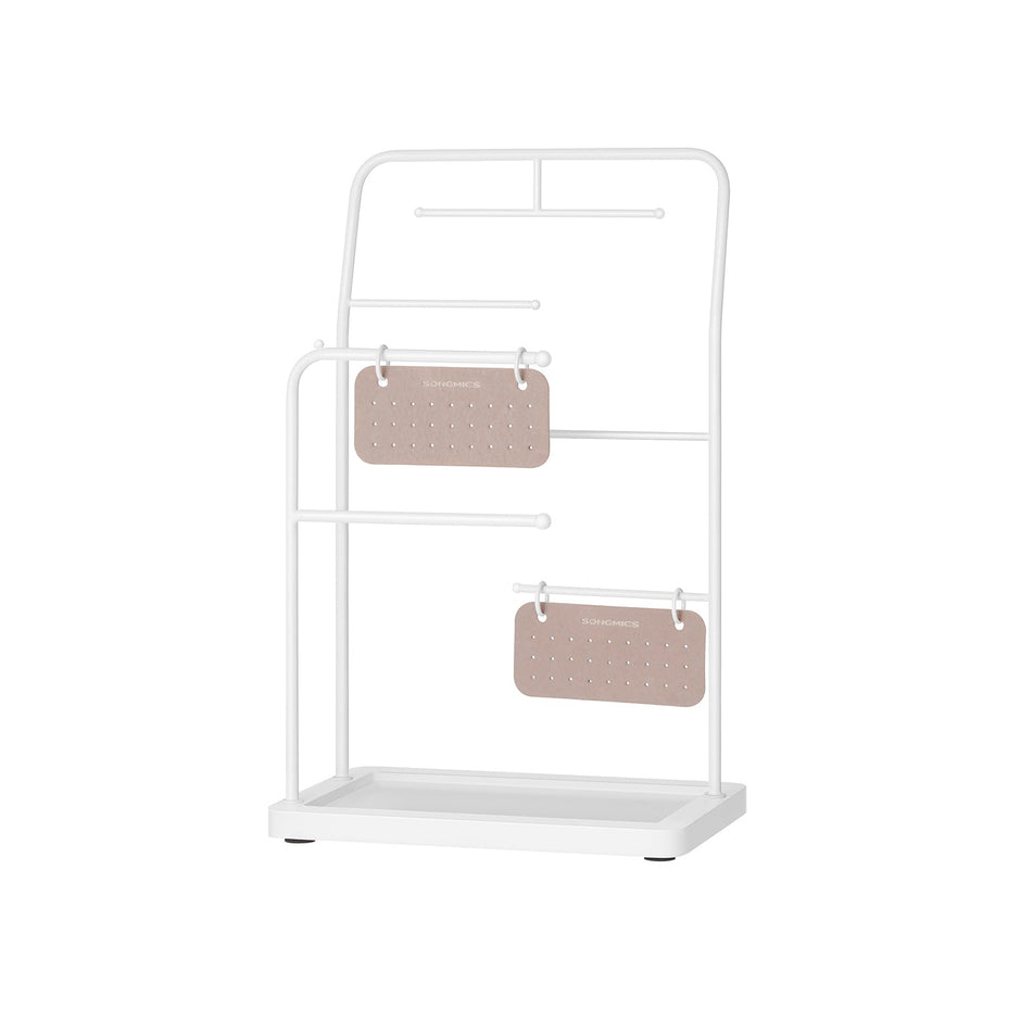Jewellery Stand – Metal – Cloud White – 6 Hanging Rods and 2 Earring Boards