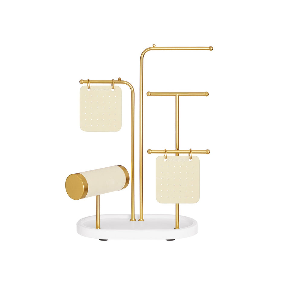 Jewellery Stand – Metal – Metallic Gold – Organiser with 4 Hanging Rods and 2 Earring Boards