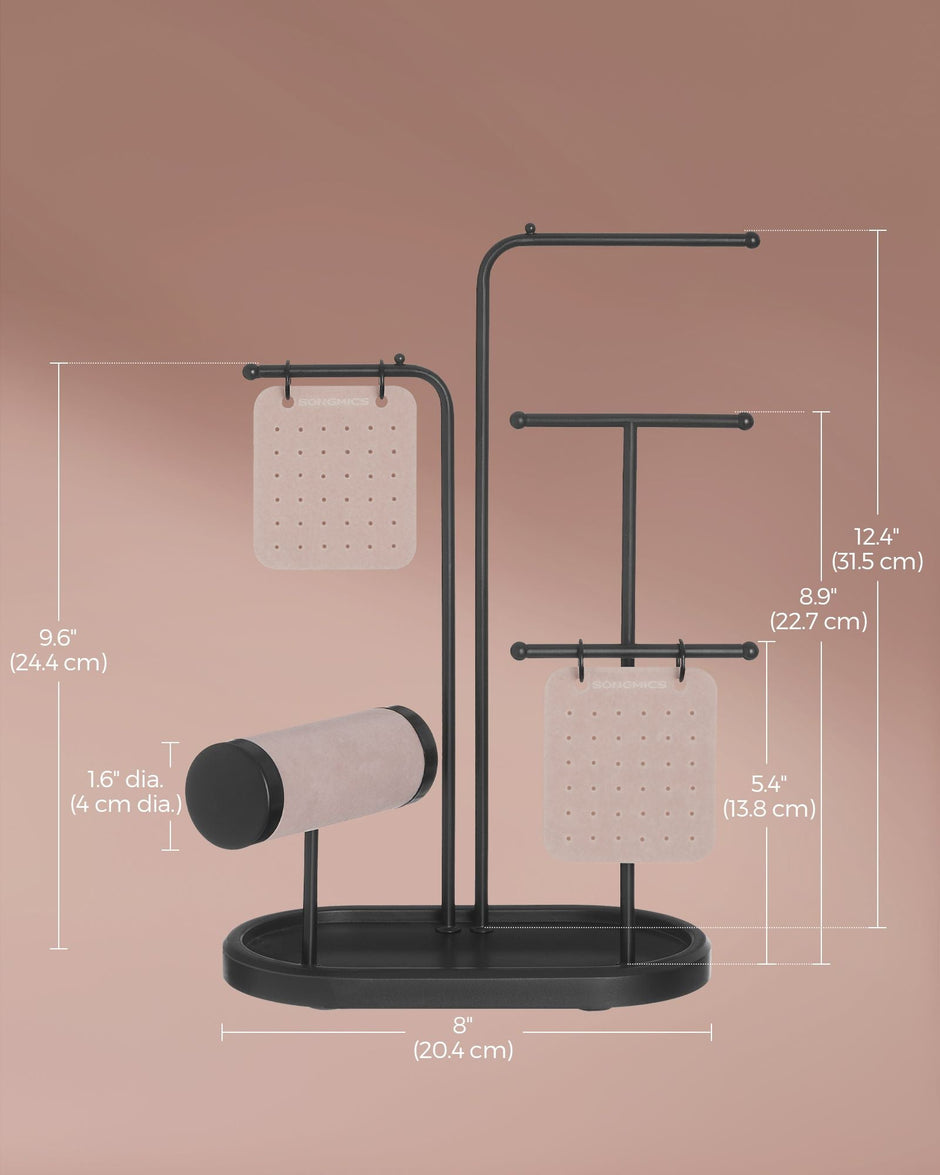 Jewellery Stand – Metal – Ink Black – 4 Hanging Rods with Earring Boards