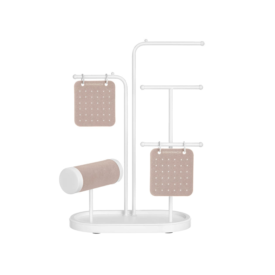 Jewellery Stand – Metal – Cloud White – 4 Hanging Rods and 2 Earring Boards