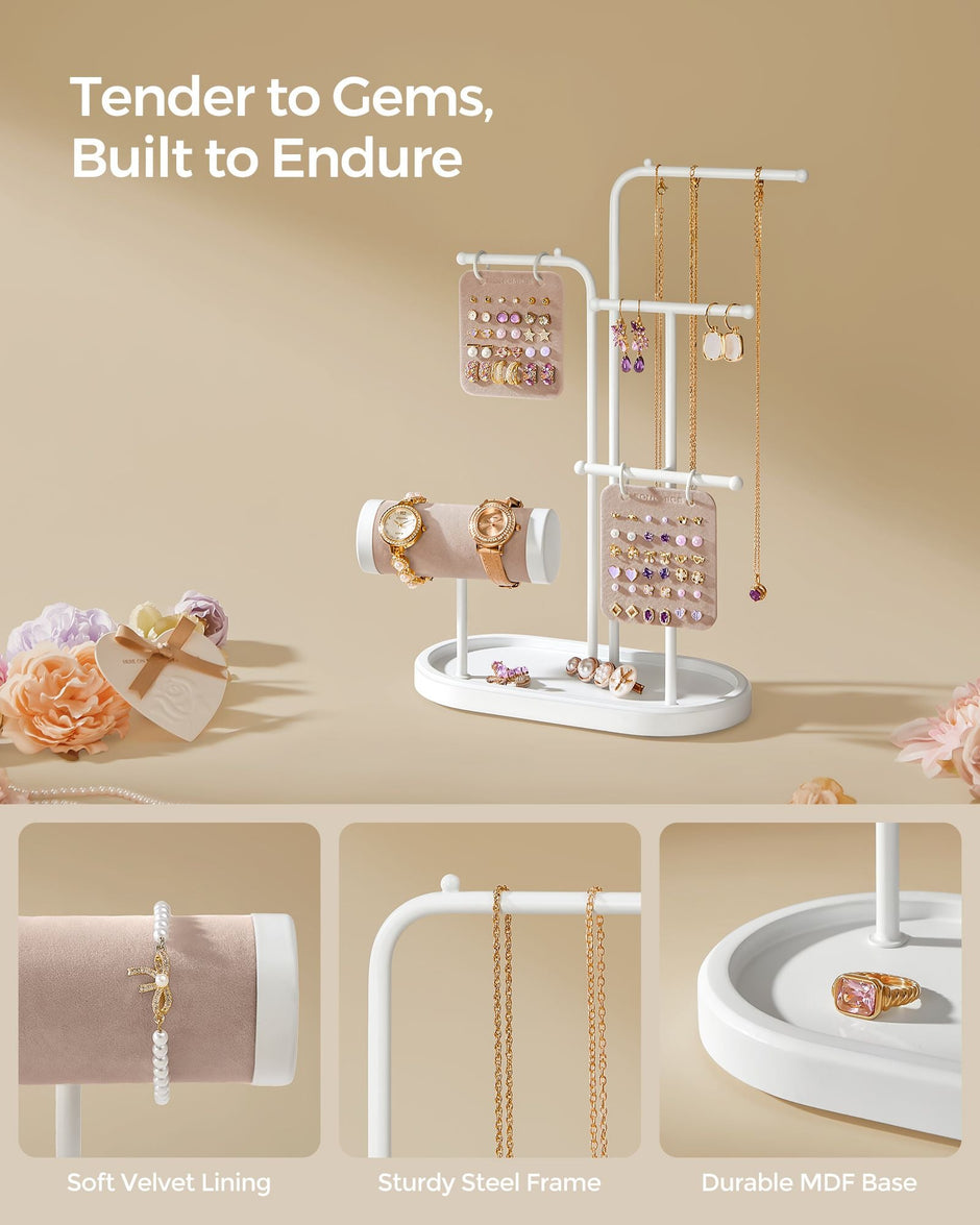 Jewellery Stand – Metal – Cloud White – 4 Hanging Rods and 2 Earring Boards