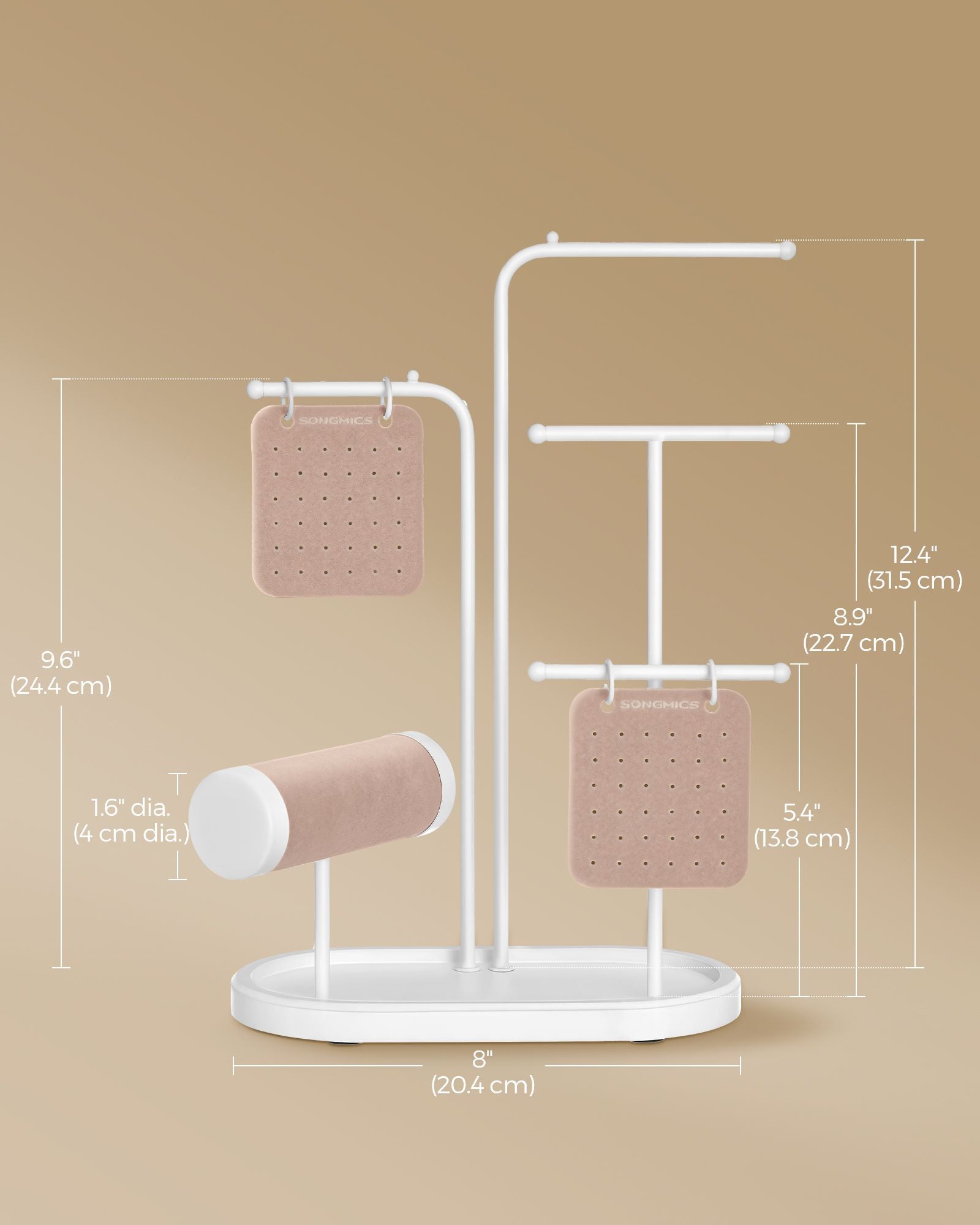 Jewellery Stand – Metal – Cloud White – 4 Hanging Rods and 2 Earring Boards