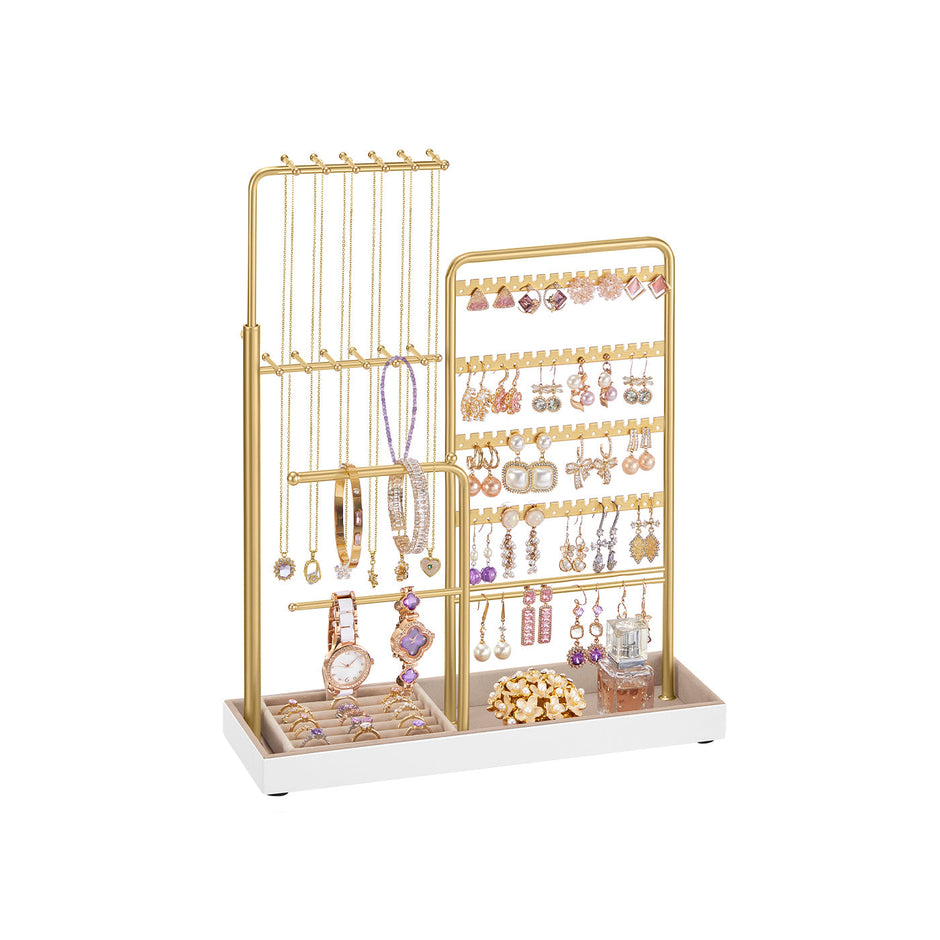 Jewellery Organiser – Metal Frame and Velvet – Matte White – Adjustable Height Necklace Holder