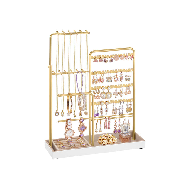 Jewellery Organiser – Metal Frame and Velvet – Matte White – Adjustable Height Necklace Holder
