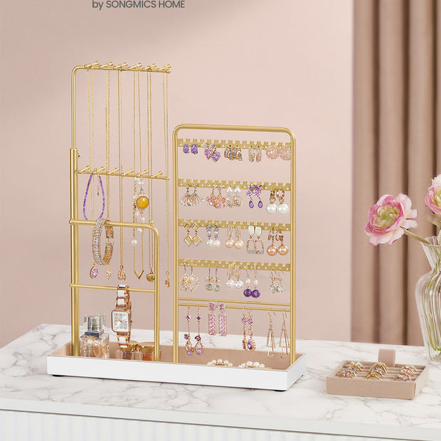 Jewellery Organiser – Metal Frame and Velvet – Matte White – Adjustable Height Necklace Holder