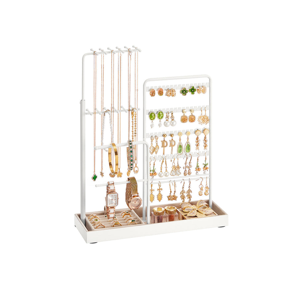 Jewellery Organiser – Metal Frame and Velvet – Matte White – Adjustable Height Necklace Holder