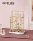 Jewellery Stand – Metal – Pale Gold – Velvet Tray with Earring and Necklace Holder
