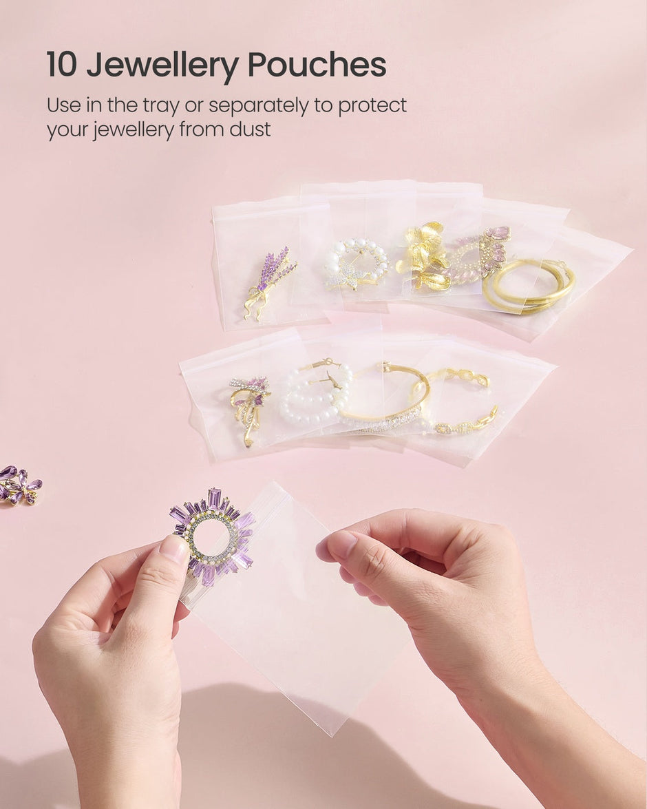 Jewellery Stand – Metal – Pale Gold – Velvet Tray and Organiser for Necklaces, Bracelets, and Earrings