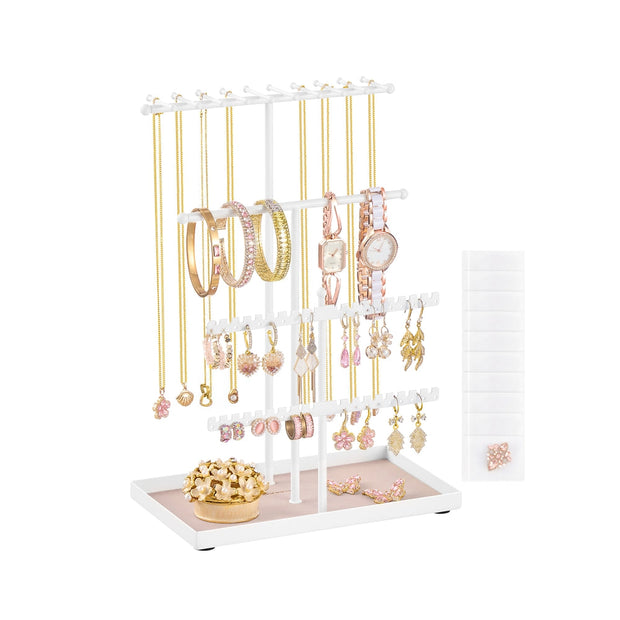 Jewellery Stand – Metal Frame and Velvet Tray – Matte White – Versatile Organiser for Necklaces, Bracelets, Earrings and Rings