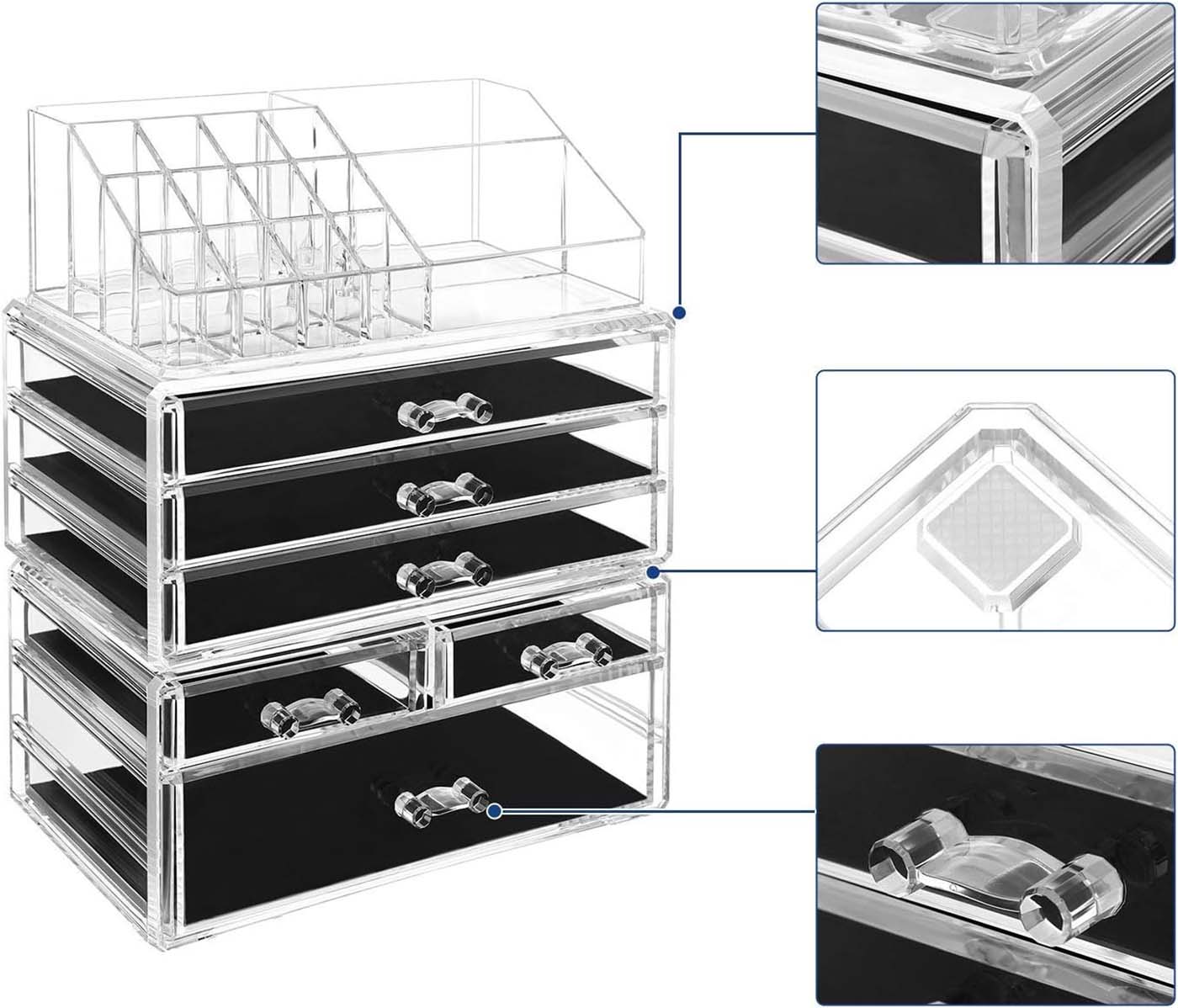Stackable Makeup Organiser – Clear Acrylic – Large – 6 Drawer Design