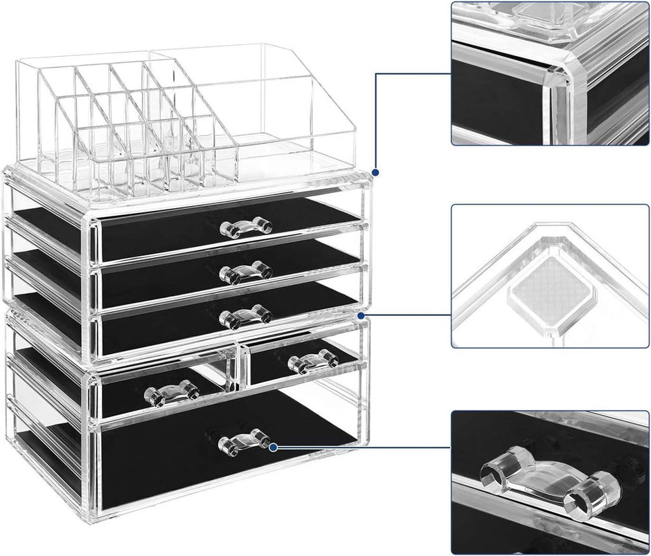 Stackable Makeup Organiser – Clear Acrylic – Large – 6 Drawer Design