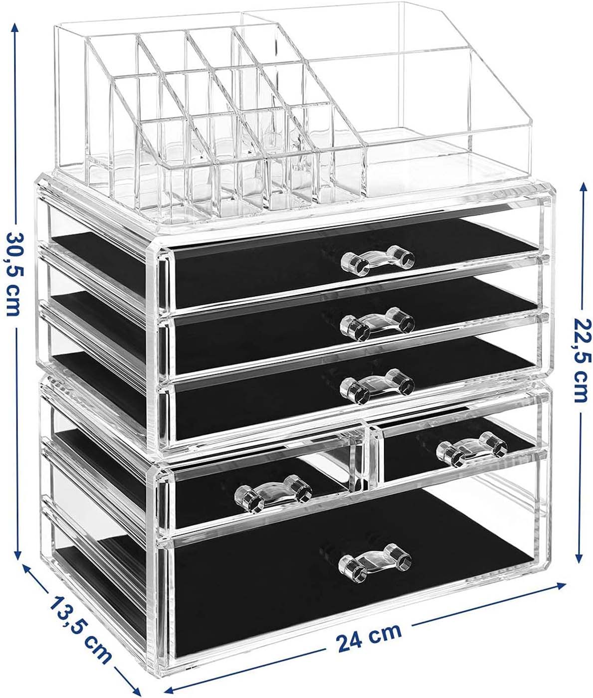 Stackable Makeup Organiser – Clear Acrylic – Large – 6 Drawer Design