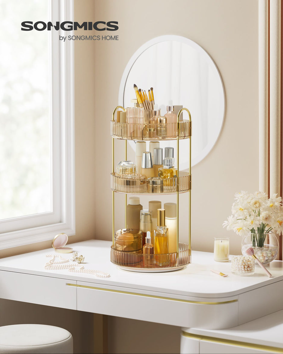 Rotating Makeup Organiser – Plastic – Round – Customisable 3-Tier Design