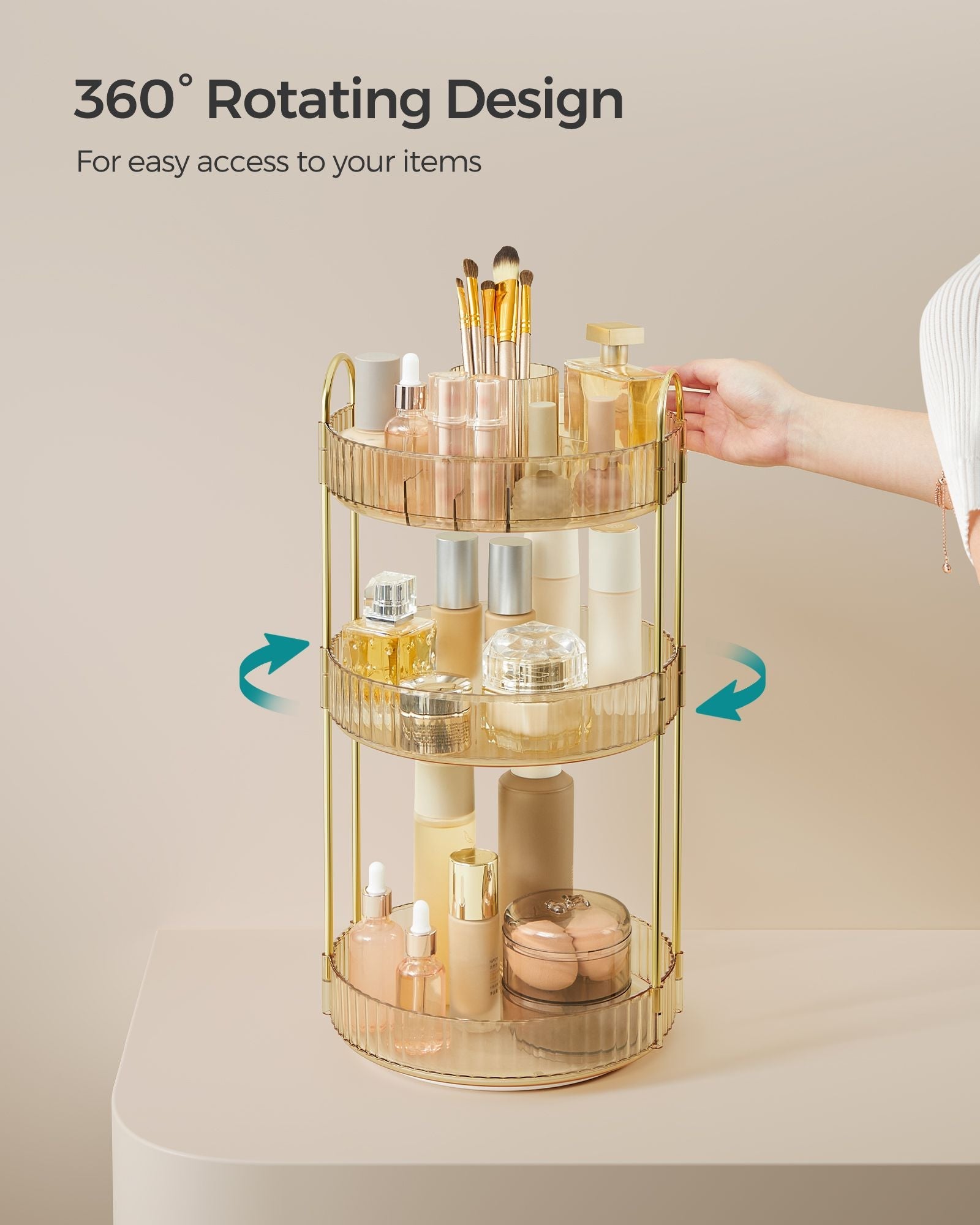 Rotating Makeup Organiser – Plastic – Round – Customisable 3-Tier Design
